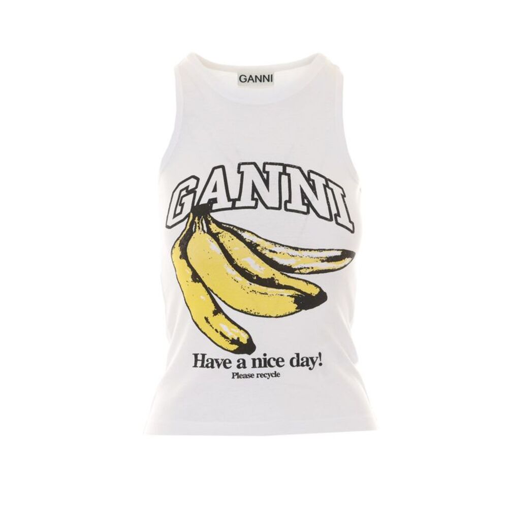 Ganni Women Logo Banana Graphic Ribbed Tank Top